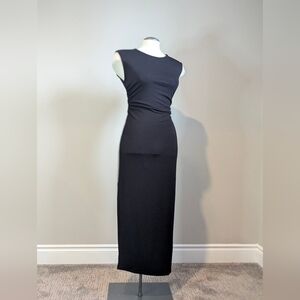 Black Timeless Midi Dress Stretch Sleeveless Soft Medium Workwear Goth Witchy